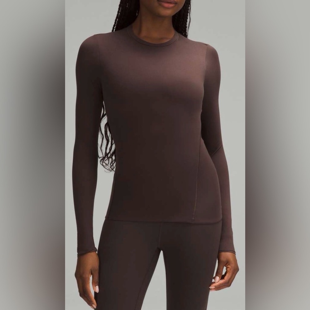 Lululemon Wundermost Ultra Soft Nulu Crewneck Long Sleeve Shirt Brown Size M